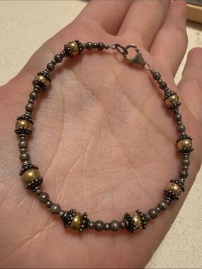 Sterling Silver 925 Gold & Silver Beaded Bracelet 7’ inch